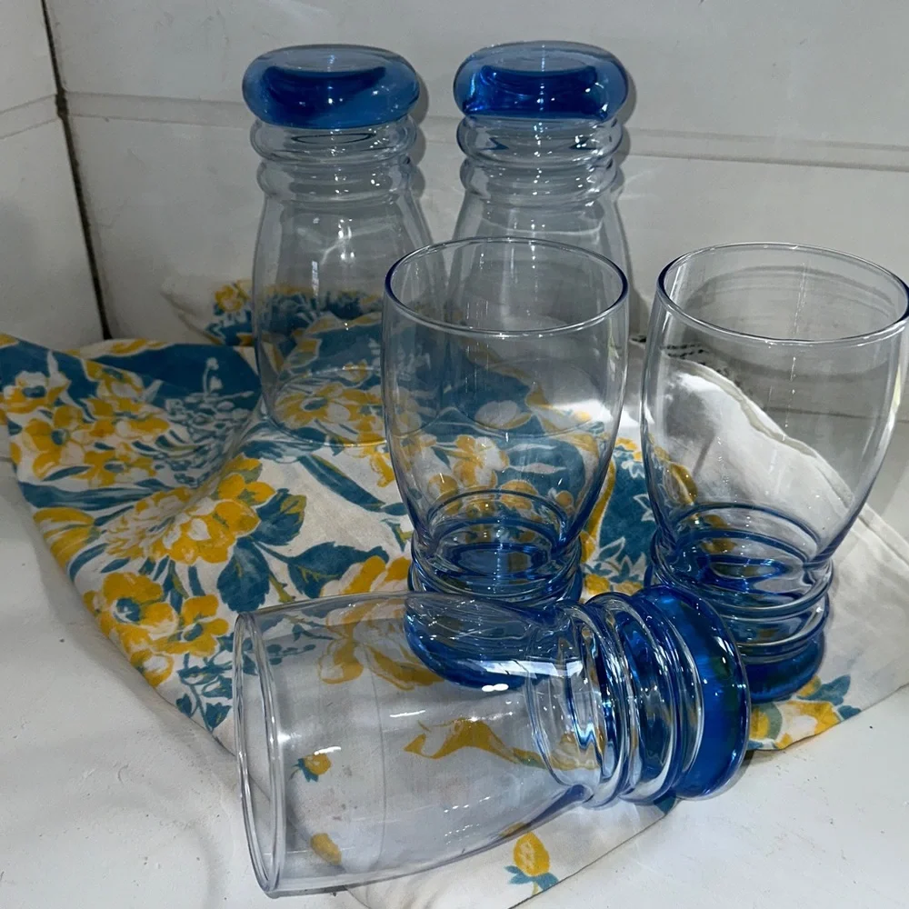 Libby mid century water goblets “Misty Blue Bangles 16 oz (set of 5)